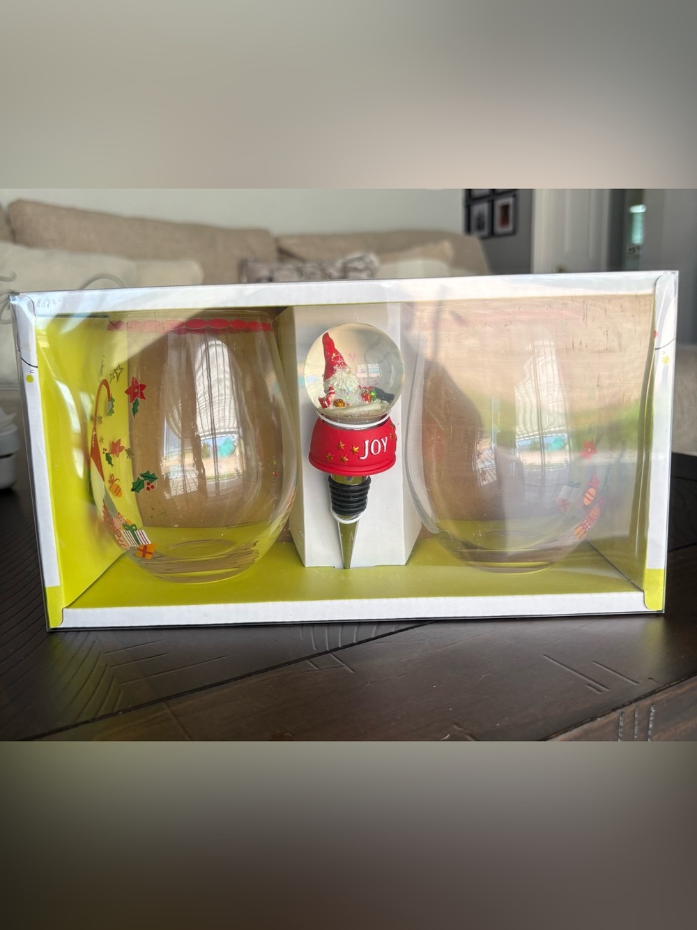 Joy Santa Wine Stopper and Holiday Glasses Set - Red